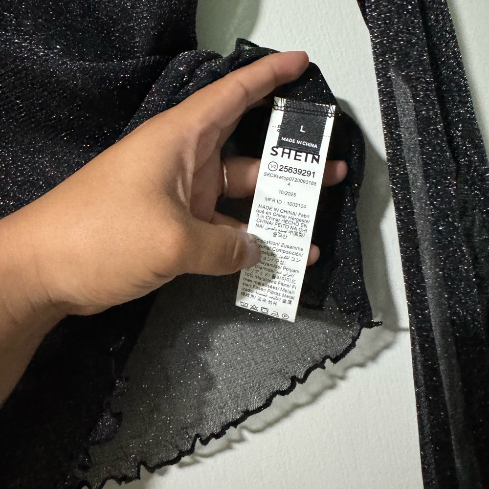 SHEIN Black Sparkle Wrap Blouse